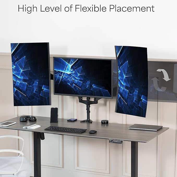 VIVO Triple Pneumatic Monitor Mount for 3 Screens up to 32 inches, Fully Adjustable, Heavy Duty Desk Stand with C-Clamp Grommet, Black, STAND-V300G