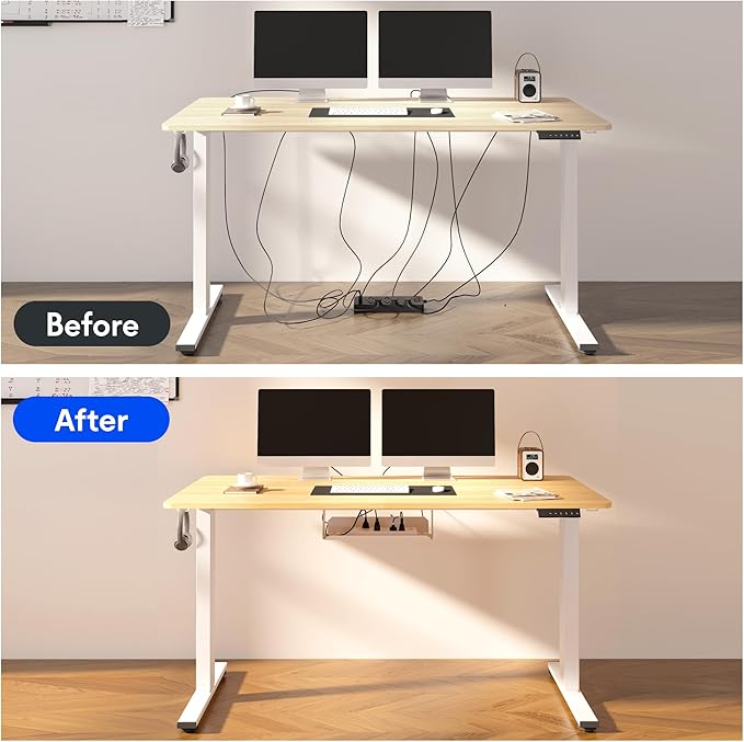 FLEXISPOT EN2 Whole-Piece Bamboo Standing Desk with Clamp Power Strip, 55 x 28 Electric Stand Up Height Adjustable Desk with Cable Management (Black Frame + 55" Bamboo Top, 2 Packages)
