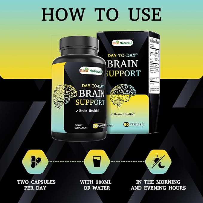 Best Naturals Day-to-Day Brain Support Supplement with Ginkgo Biloba, DMAE, Bacopa, Green Coffee, Phosphotidyl Serene, Alpha GPC, Huperzine A, Folate, B6, & B12 90 Veg Capsules