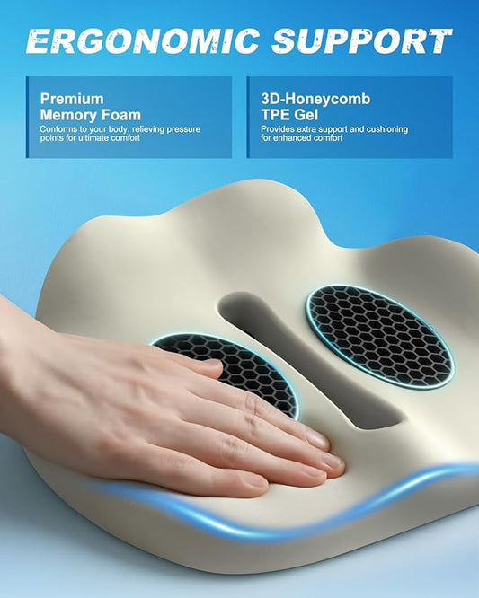 Memory Foam Truck Seat Cushion with TPE Gel Support, Truck Seat Cushion with Non-Slip Washable Cover for Back Support & Pain Relief During Long Drives(Blue)