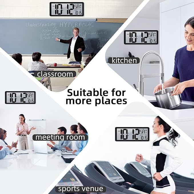 TXL Atomic Clock with Backlight, 14.2" Large Digital Wall Clock Battery Operated, Digital Clock Large Display with Day, Date & Temperature, Large Wall Clock for Bedroom, Livingroom, Office