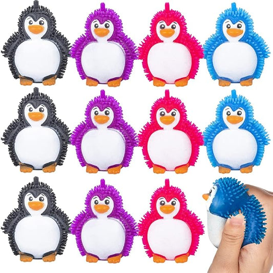 ArtCreativity Puffer Penguins, Set of 12, Fidget Toys for Kids with Soft Rubbery Spikes, Stress Relief Toys in Assorted Colors, Party Favors, Goodie Bag Fillers for Boys and Girls