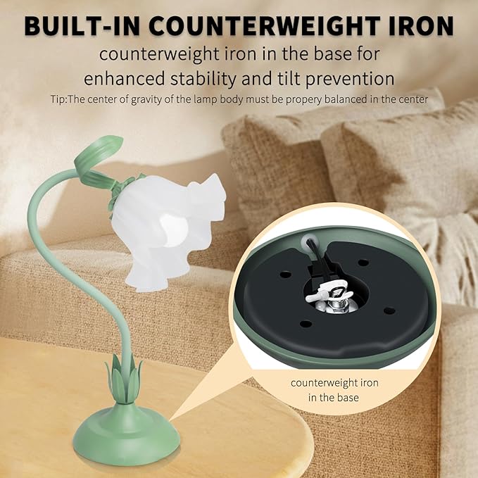 Cute Flower Desk Lamp, 3 Color Temperature Table Lamp with LED Bulb, Vintage Bedside Lamps, Reading Lamps with Soft Light for Bedroom, Living Room