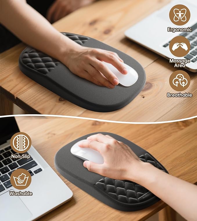 AUEDROT Ergonomic Mouse Pad with Wrist Rest 2 in 1 Mousepad with Wrist Support, Memory Foam Desk Mouse Mat with Massage Nubs & Gel PU Non-Slip Base, Suitable for Office & Gaming, As a Gift, Black