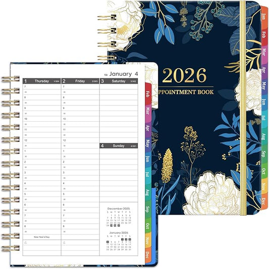 2026 Appointment Book - 2026 Planner, Daily Hourly Planner 2026, Jan 2026 - Dec 2026, Weekly & Monthly Planner, 6.3" x 8.5", Half Hour (30 Mins) Interval, Colorful Tabs, Thick Paper, Inner Pocket