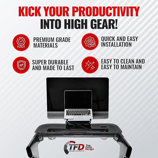 TFD StepTray | Compatible with Peloton Tread Plus ONLY, Made in USA | Walking Desk Attachment Holder for Laptop, Tablet, Phone, & Book - Exercise Workstation - Peloton Treadmill Accessories (Black)