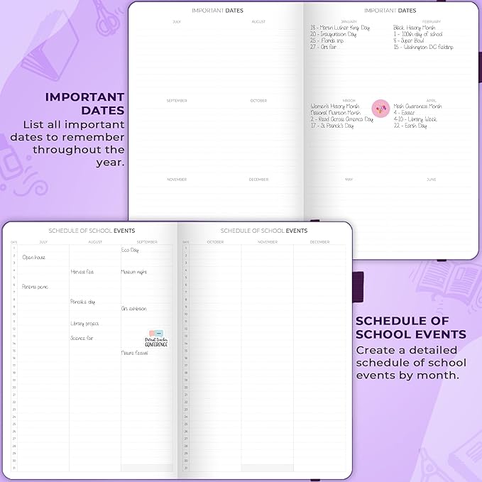 Clever Fox Teacher Planner – School Year Planner with Calendars & Lesson Plans – Book for Classroom & Homeschool Organization, A4 (Purple)