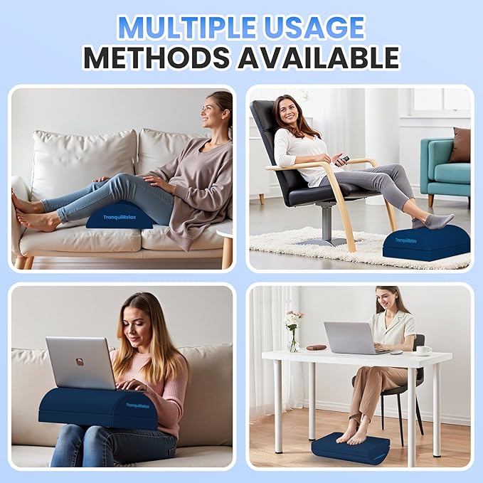 Foot Rest for Under Desk at Work, Gaming Accessories Foot Stool with 3 Adjustable Heights & Washable Cover, Comfortable Office Desk Accessories, Footrest for Office, Home and Car (Blue)