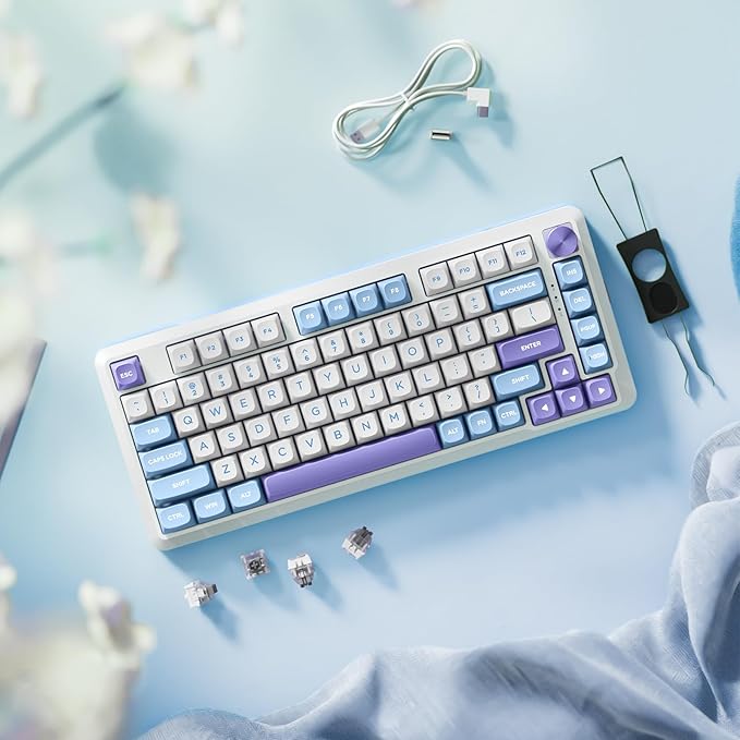 Redragon K681 Wireless Mechanical Keyboard, Gasket Mounted RGB Gaming Keyboard with Volume Knob, MDA-Profile, Pre-Lubed Linear Switches, 81 Keys 75% Tri-Mode Hot Swappable for PC/Xbox/Ps (Periwinkle)