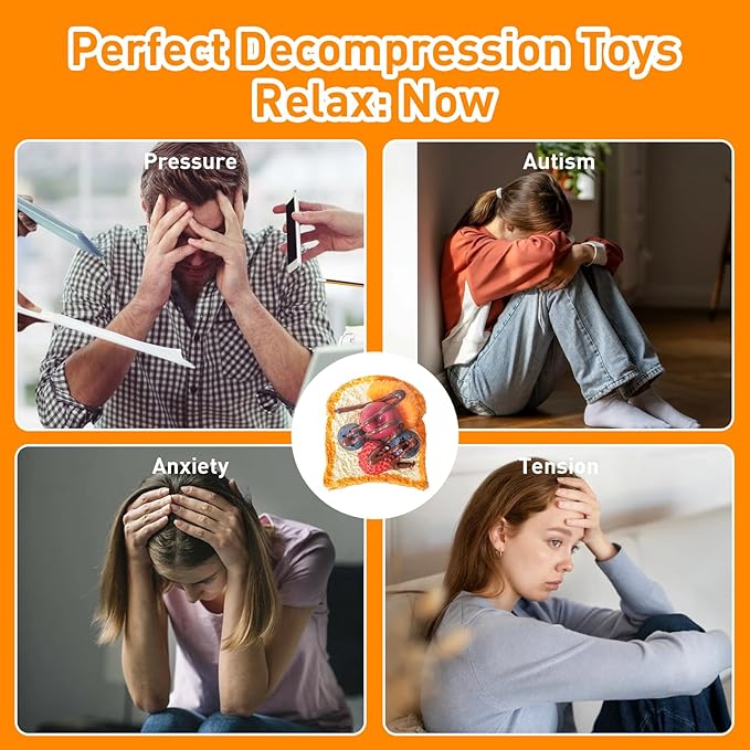 Squishy Toys, Taba Squishies Fidget Toys for Kids, Stress Balls for Adults, Sensory Toys for Autism, Squeeze Gifts, Anxiety Relief Party Favors for Girls & Boys (Fruit Toast)