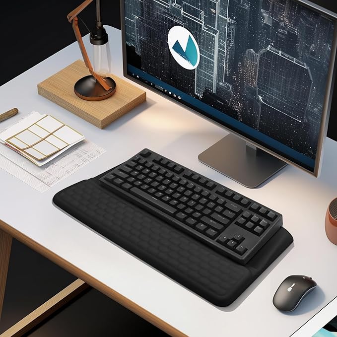 Computer Keyboard Stand Pad with Wrist Rest, Ergonomic Comfy Tilted Keyboard Stand Riser Holder Pad for Office Home (Black)