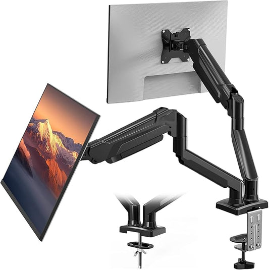 BONTEC Monitor Arm Desk Mount, Gas Spring Monitor Stand, Adjustable Full Motion VESA with C Clamp & Grommet Base, Supports 6.6-19.8lbs LCD/LED Tilt, Swivel, Rotation (Dual Arms, 15-32 Inch)