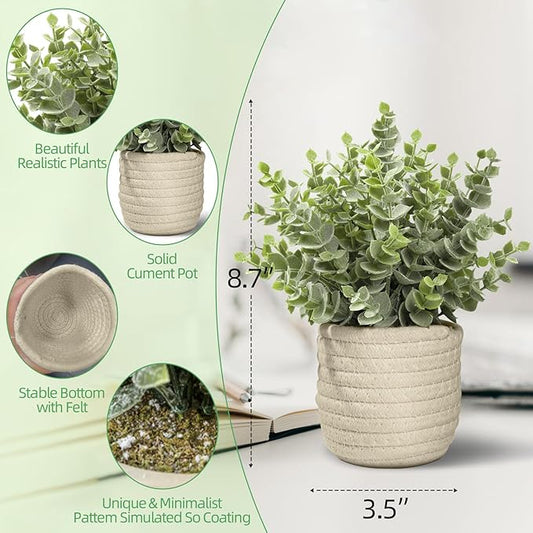 Hopewood Faux Plants, Fake Plants Eucalyptus Potted for Home Office Desk, Artificial Eucalyptus with a Weave Basket for Indoor Greenery Tabletop