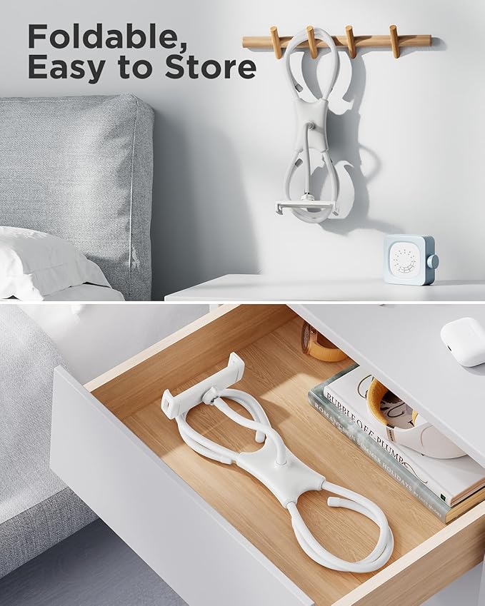 SAIJI iPad Stand, Adjustable Ergonomic Tablet Holder for Bed, Kindle Stand for Reading in Bed Fit for Tablet, Phone, Kindle, Portable Monitor, Switch and More 4.7"-17.3" Devices (White)