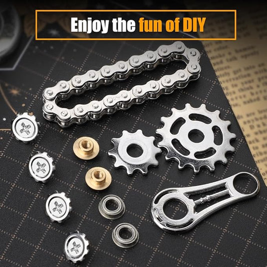 Cool Sprockets Fidget Chain, Assemble Fidget Spinner Ring Toys for Kids Adults, Metal Fidgeting Sensory Bike Chain Gears Cube, EDC Novelty Stress Relief Hand Finger Spinner Kinetic Desk Office Gift