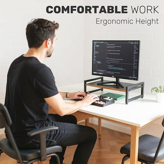 Monitor Riser,Monitor Stand for Desk -Metal Computer Riser with Solid Wood Decorative Strips.Desk Storage for Office, Home (no Storage)