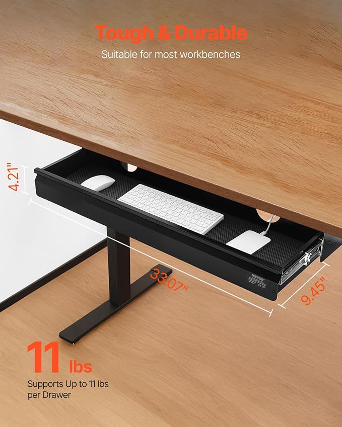 VEVOR Under Desk Drawer Slide Out, 33inch Under Desk Mounted Pull-out Drawer Attachment, Hidden Under Counter Drawers for office Home Sit Stand Workstation, Black