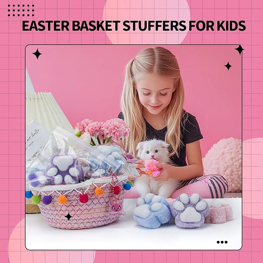 Taba Squishy Paw, Cat Paw Squeeze Toys, Cute Kawaii FuFu Squishies, Sticky Squishy Cat Paw Fur Ball, Kitty Paw Stress Relieving Fur Toys, YoYo Funny Fidget Toys for Gift, Kids-Purple&Pink