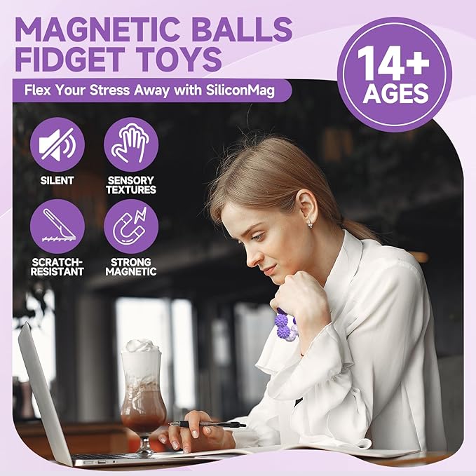 Magnetic Sensory Ball Fidget Toys for Adults&Teens, 8pcs Sensory Attraction Stress Balls with Silicone Shell to Calm Restless Hands Anxious Mind, Desk Stress Magnetic Fidget Balls for Anxiety Relief