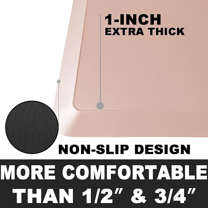 1" Extra Thick Anti Fatigue Floor Mat 50" L x 17" W,Kitchen Mat, Standing Desk Mat,140D Advanced PU Foam Ergonomic Comfort at Home, Office, Garage, Sink (Light Pink)