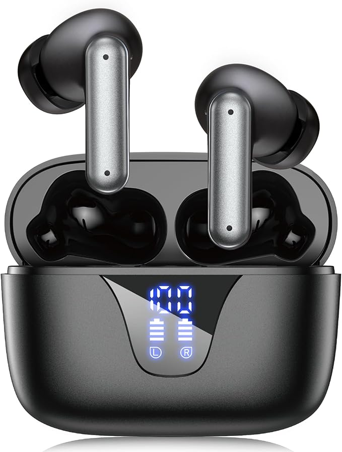 ZIUTY Wireless Earbuds Bluetooth Headphones, 50H Playtime Ear Buds with Mic, LED Digital Display Charging Case, IPX7 Waterproof, Deep Bass Stereo, in-Ear Earphone for iPhone Andriod Phone