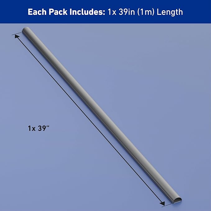 D-Line Cord Cover, Decorative Wall Cord Hider, Paintable Cable Concealer, Cable Raceway, Wire Cover, Wall Mounted TV Wire Hider, Electrical Cable Management - 1.18in W x 0.59in H x 39in Length - Gray