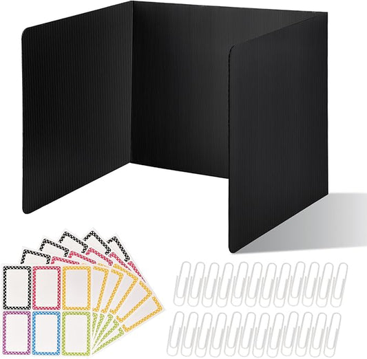 24 Pack Desk Dividers for Students,3-Fold Privacy Screens,Testing Dividers for Classroom Waterproof,Plastic Easy Clean Privacy Shields for Student Includes Extra Labels