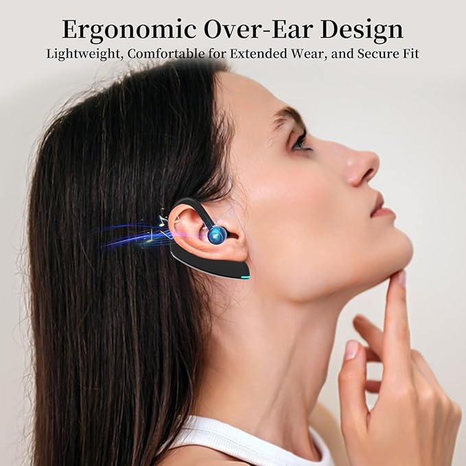 Bluetooth Headset, Wireless Bluetooth Earpiece, Hands Free Noise Canceling Headphones with Dual-Mic, 1000 mAh Charging Case, 18-Hour Talk Time, iOS & Android Compatible, for Truckers & Office Use