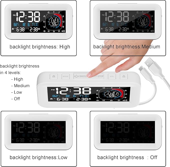 Digital Dual Alarm Clock for Bedroom,Visual Timer Clock for Kids,Dual Display Countdown Stopwatch Timer Dual Alarm Clock, Time Management Station for Homeschooling Teaching Home Kitchen Office (White)