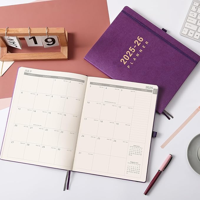 2025-2026 Planner - Academic Planner 2025-2026, July 2025 - June 2026, Planner Daily Weekly and Monthly, 8.5" x 11", Pen Holder, Calendar Stickers, Pocket, 25 Notes Pages, Faux Leather Cover