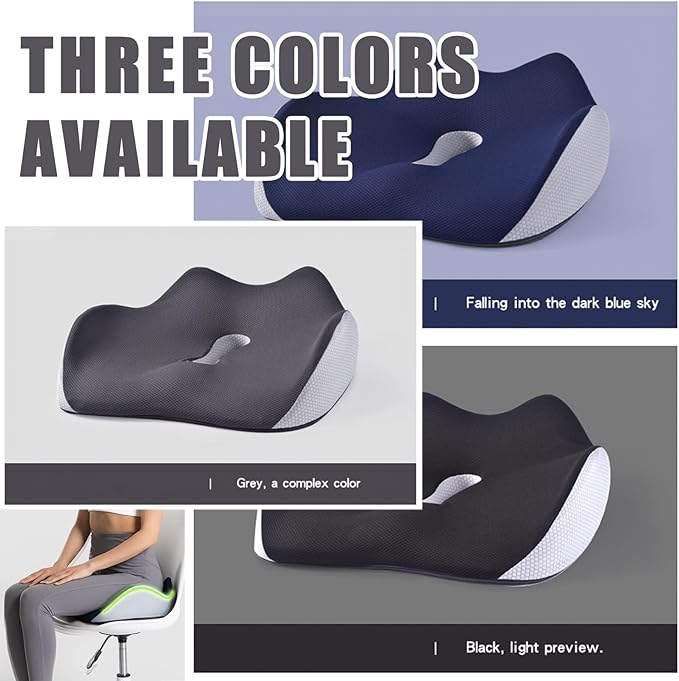 Serene Sitz Orthopedic Seat Cushion, Serensitz Orthopedic Seat Cushion, Ergonomic Memory Foam Seat Cushion for Office Chair Cushion, Car Seat, Airplane, Sciatica & Back Pain Relief (Navy)