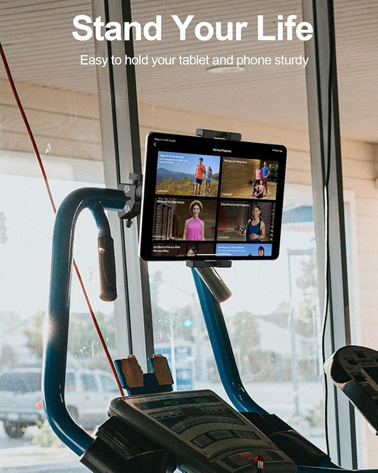 Aluminum Spin Bike Tablet Mount Camera Clamp, Handlebar Clip Tablet Holder for Exercise Bicycle, Indoor Treadmill, Stationary Bike for iPad Pro 12.9, Air, Mini, iPhone, Fire HD, e-Books, 4-13" Devices