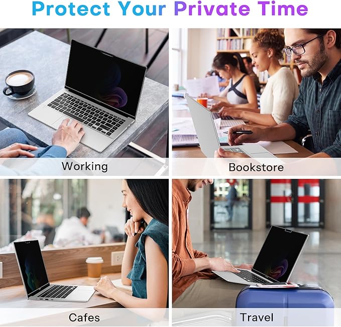 OMOTON Magnetic Laptop Privacy Screen 13.3 Inch 16:9, Anti-Spy Filter, Matte Anti Glare Blue Light Protector, Easy Install & Remove