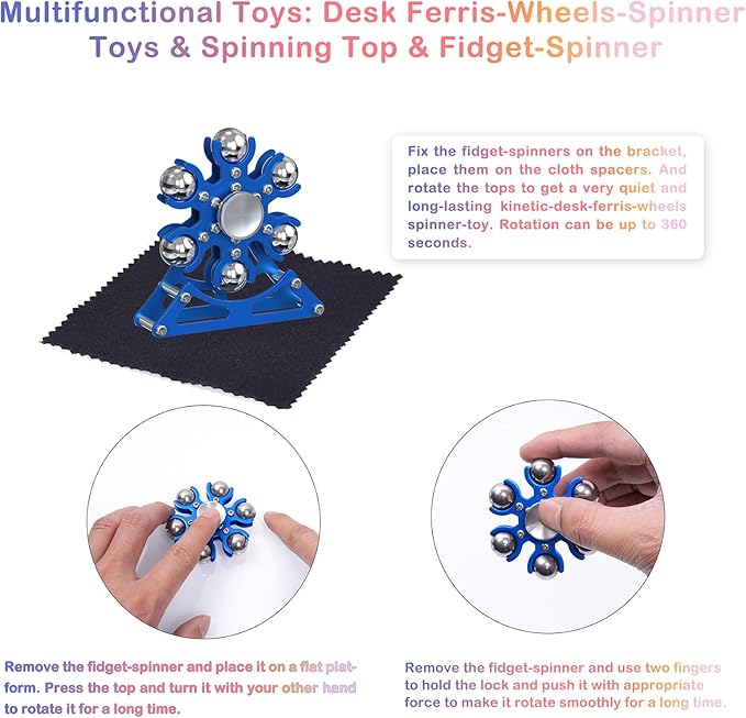 Desk-Fidget-Toys Ferris-Wheels-Spinner: Metal Kinetic-Fidget-Spinner 4mins, EDC-Toy Cool-Gadgets for School Office Christmas, ADHD Tools Gift Cool-Stuff Stress Relief Gift for Kid Children Teen Adult