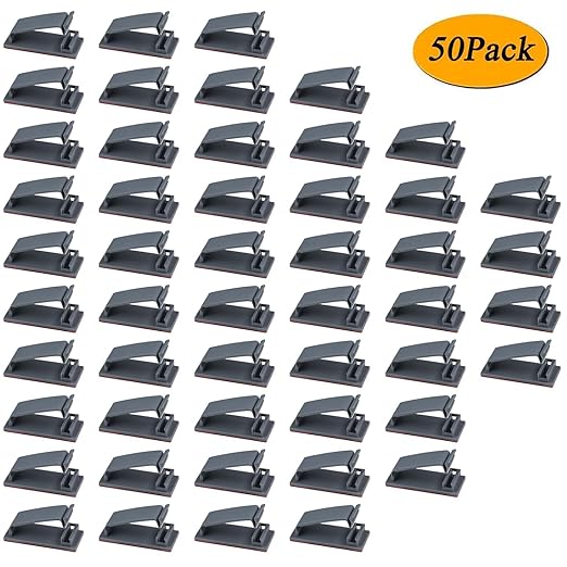 SOULWIT 50Pcs Self Adhesive Cable Management Clips, Cable Organizers Wire Clips Cord Holder for TV PC Ethernet Cable Under Desk Home Office (Grey)