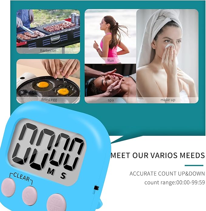 12 Pack Small Digital Kitchen Timer Magnetic Back and ON/Off Switch,Minute Second Count Up Countdown(White,Blue,Orange