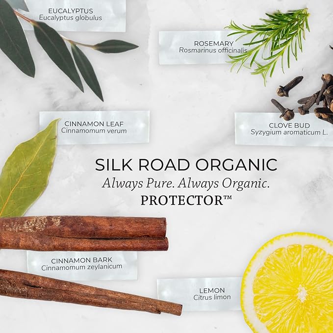 Silk Road Organic Protector Essential Oil Immunity Blend, Based on Thieves Oil Legend, 100% Pure USDA Certified Health Shield Aromatherapy - 10 ml Dropper - Always Pure, Always Organic