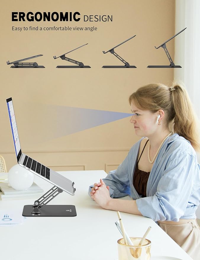 Laptop Stand Adjustable Laptop Holder for Desk, Foldable Laptop Riser Portable Computer Stand Compatible with MacBook, Lenovo, HP and All Laptops up to 15.6 inches Black