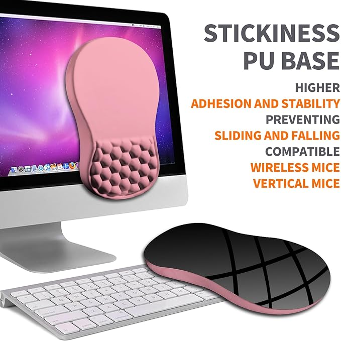 Ergonomic Joint Wrist Support Mouse Pad with Memory Foam Cushion Massage Bump, Carpal Tunnel Pain Relief Mousepad Slope Design for Wrist Rest, 11.8x7.9 in, RosyBrown