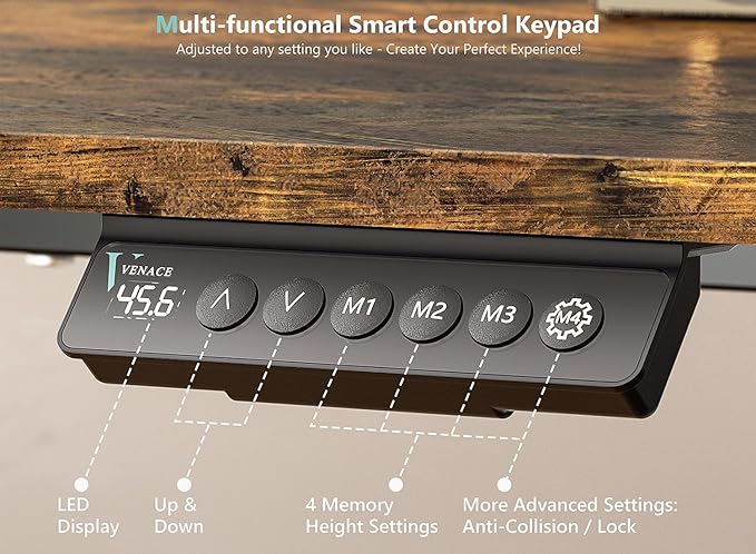 48 x 24 inch Electric Standing Desk Adjustable Height with 4 Wheels, 4 Memory Height Settings, 2 Headphone Hook, for Home Office, Splice Board Brown