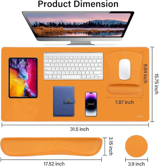 MOSISO Keyboard Mouse Pad Set, Large Gaming Mousepad&Keyboard Wrist Rest&Mouse Wrist Rest&Coaster, Ergonomic Non-Slip Mousepad&Easy Typing Cushion with Memory Foam for Home Office, Orange