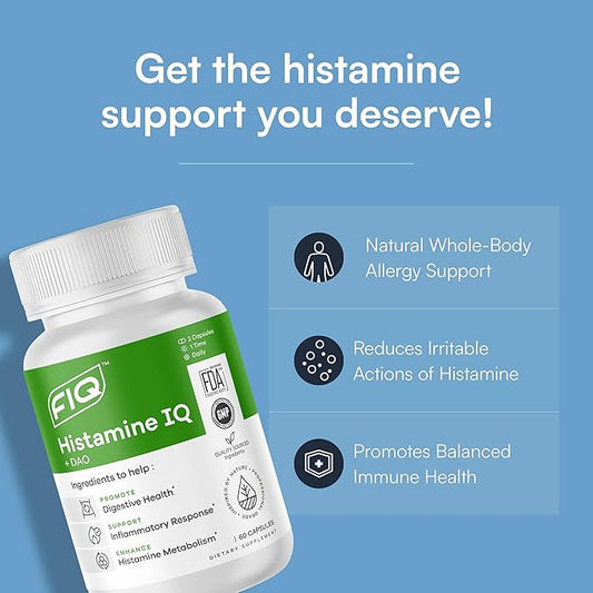 FIQ - Histamine IQ - Diamine Oxidase Supplement - DAO Supplements Histamine Blocker - Histamine & Immune Support - 60 Capsules