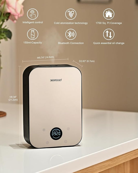 Waterless Oil Diffuser - Pure Essential Oil Diffuser with App Control - 150ml/1700 Sq.Ft. Coverage for Effective Aromatherapy in Home/Office/Hotel (Black Gold)