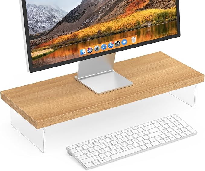 Monitor Stand Riser, Wood & Acrylic Computer Monitor Stand Desk Desktop Organizer Table for Home, Office Workspace, Laptop Riser, Printer, PC & TV Screen Riser