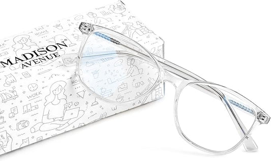 Madison Avenue Blue Light Blocking Glasses Anti Eyestrain UV Glare Blue Light Glasses for Women TV Phone Computer Gaming Eyeglasses (Clear)