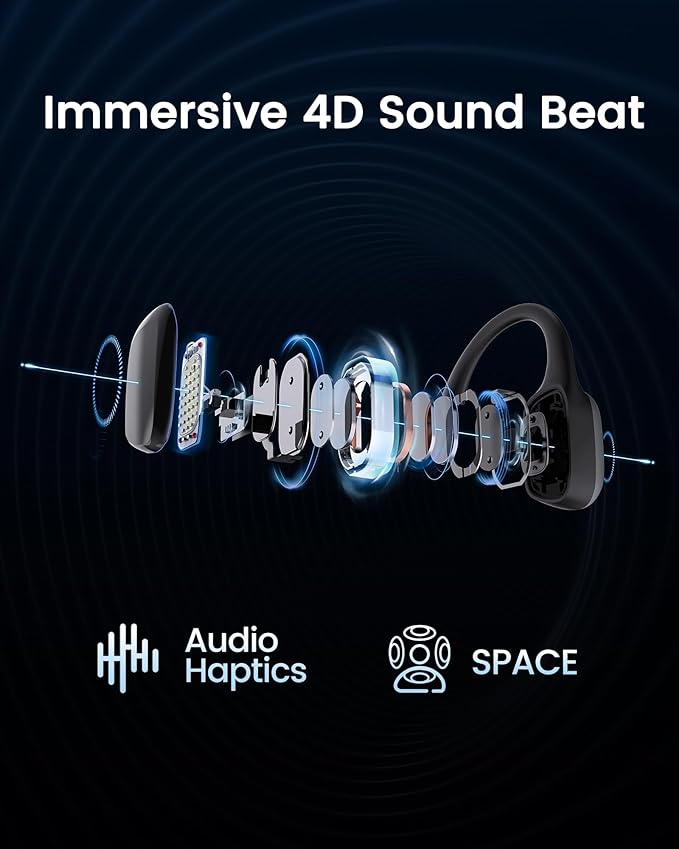 HaptiFit Terra Advanced Smart Sports Wearable, Open Ear Bluetooth Bone Conduction Headphones with Mic and 32GB MP3, Waterproof Wireless Earphones for Workouts, Swimming and Running, Blue