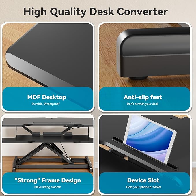 35" Standing Desk Converter, Height Adjustable Desktop Riser with Keyboard Tray for Two Monitors, Sit to Stand up Computer Workstation for Home Office, Black