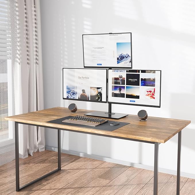 WALI Freestanding Triple Monitor Mount, Fully Adjustable Three Monitor Desk Mount, 3 Monitors Stand for 17-27 Inch Screens, Max Load 22lbs per Arm (GMF003), Black