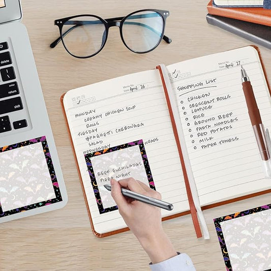 Sticky Notes, 2 Pads, 3x3 inches, Cute Colorful Fun Self-Stick Note Pads, Easy Post, Strong Adhesive Notepad Purple Bats