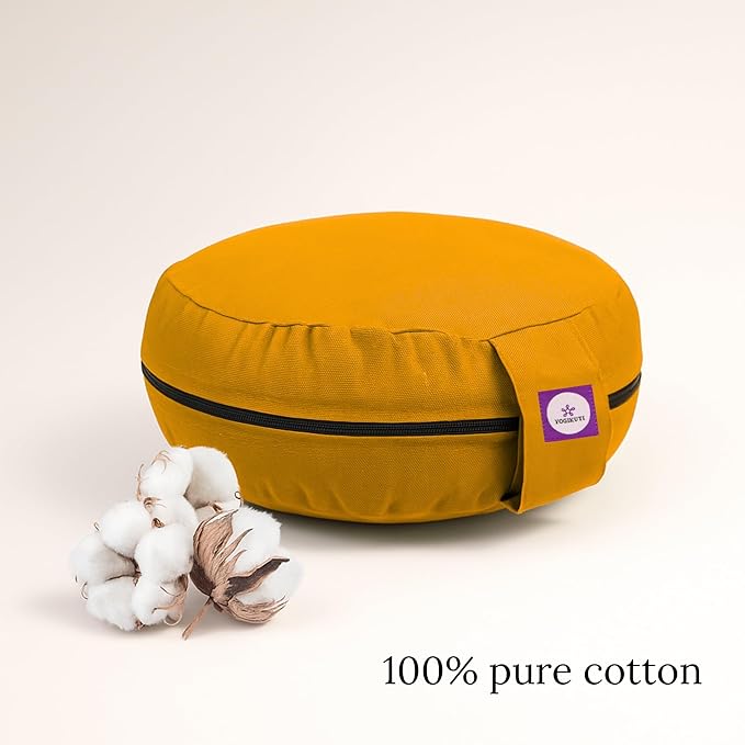 Yogikuti Meditation Cushion – 100% Pure Cotton Zafu for Comfortable Meditation & Yoga – Floor Sitting Pillow for Mindfulness & Support